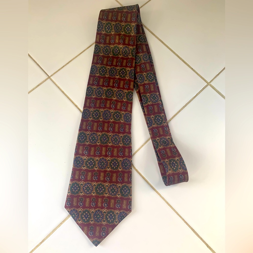 Bert Pulitzer vintage striped and multi-colored silk tie.